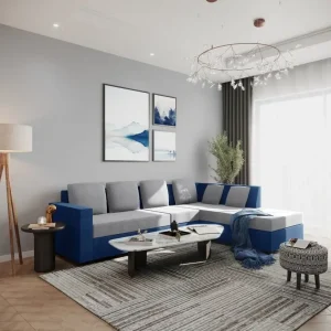 wakefit skiver fabric 6 seater sofa (finish color dark blue and cloud grey, pre assembled)