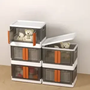 vittamix 5 units multipurpose folding cabinet storage organizer box with wheels&lid.(5xl) plastic free standing chest of drawers (finish color white & grey, door type folding, pre assembled)